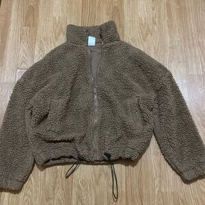 Tan cropped fleece jacket small